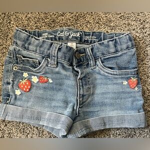 Girls Cat & Jack Blue Denim Shorts with Strawberry Embroidery